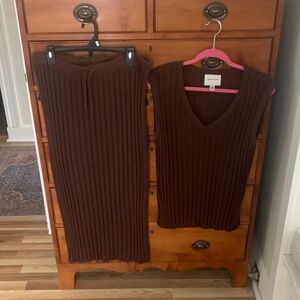 Brown Ribbed Knit Dress and Top Set